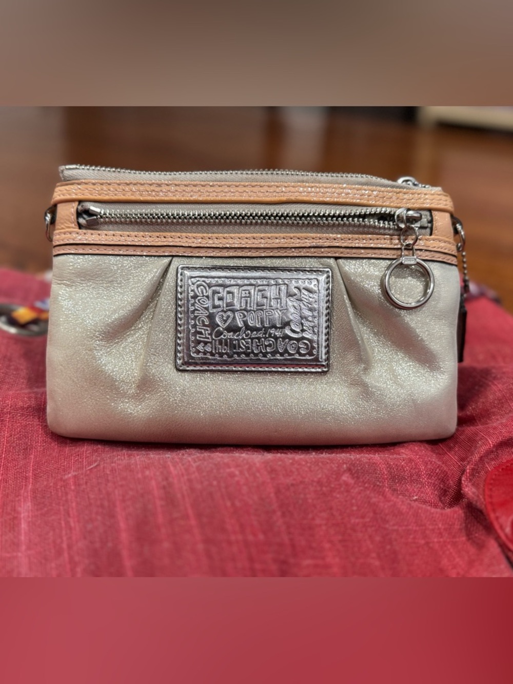 Gray Leopard-Print Lined Wristlet Pouch